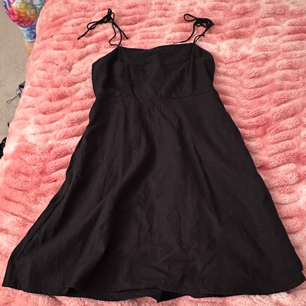 Black Tie-Shoulder A-Line Dress